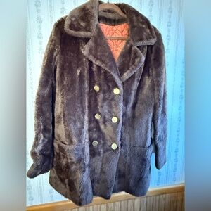 Vintage Sears Fashions Faux Fur Coat Brown Double Breasted coat